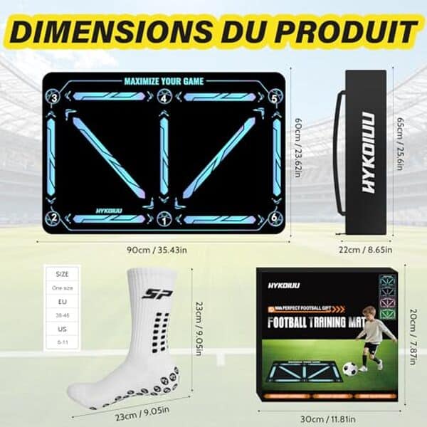 Découvrez notre avis détaillé sur le tapis d'entraînement de foot 90x60cm avec chaussettes antidérapantes pour améliorer vos performances sportives