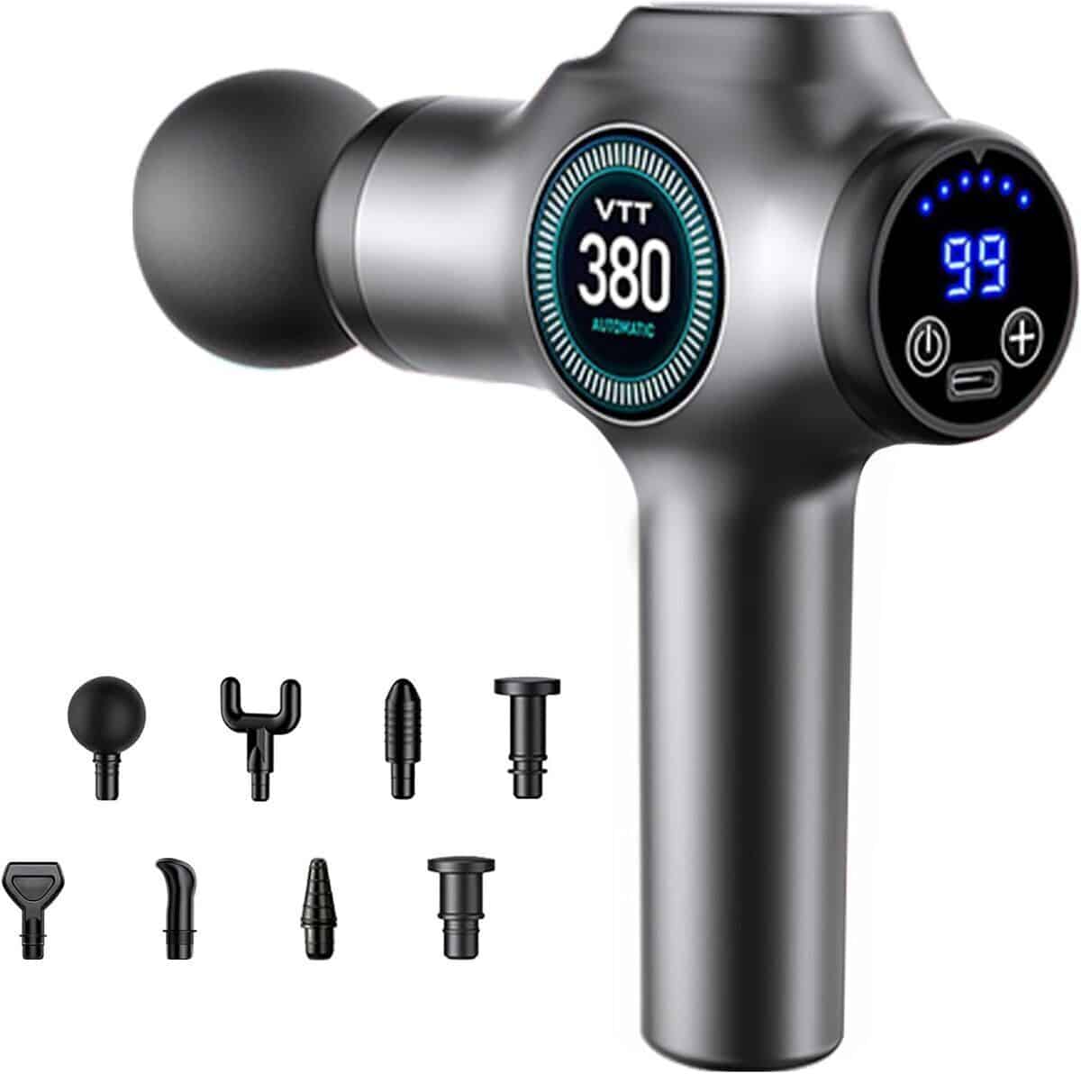 Test du pistolet de massage musculaire silencieux avec 99 niveaux réglables