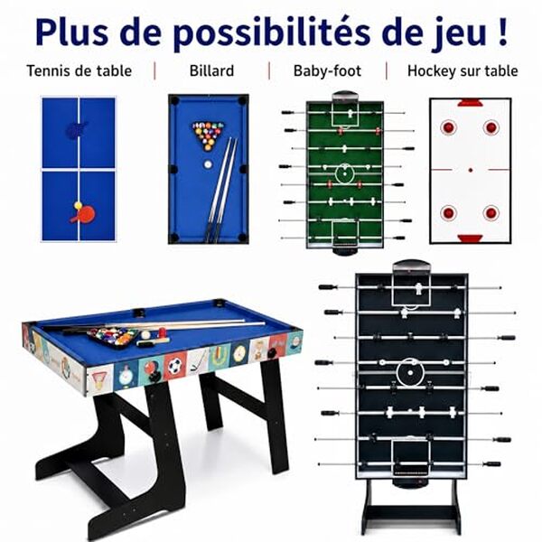 Découvrez notre test complet de la table multijeux HLC 4 en 1 avec baby-foot, billard, ping-pong et air hockey. Avis, caractéristiques et verdict final. 