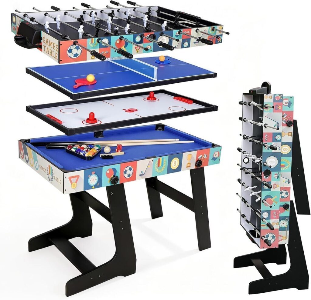 Test de la table multijeux HLC 4 en 1 : baby-foot, billard, ping-pong et air hockey