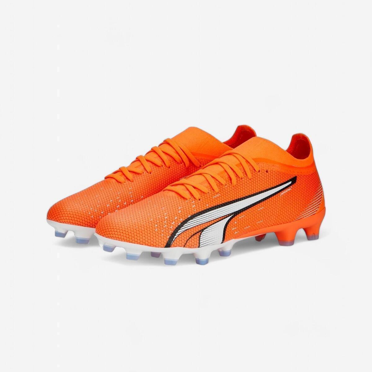 Test chaussure de football Ultra Match MG Puma orange adulte Decathlon